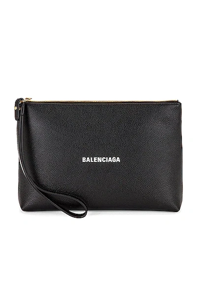 Balenciaga Cash Logo Leather Pouch In Black/ L White