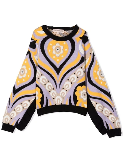 Emilio Pucci Kids' Floral Print Sweater In Yellow