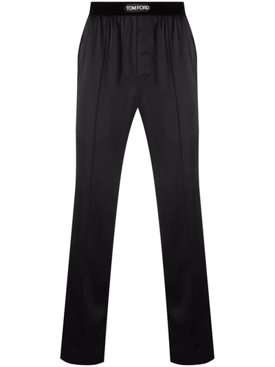Tom Ford Logo-waistband Silk Pajama Trousers In Black