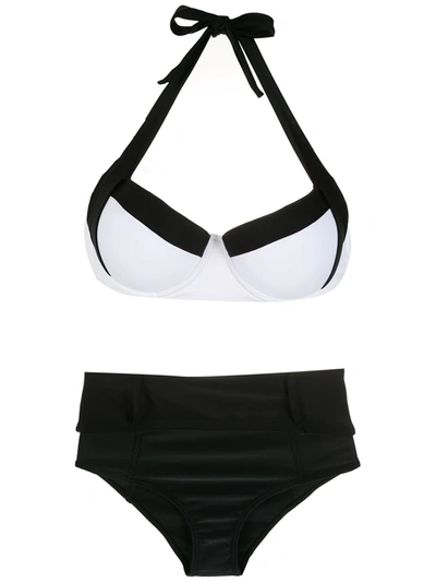 Amir Slama Two-tone High Rise Bikini Set In Schwarz