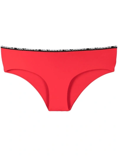Karl Lagerfeld Logo Tape-trimmed Bikini Bottoms In Rot