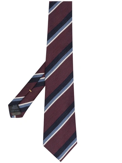 Canali Diagonal-stripe Tie In Rot