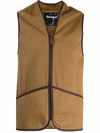 Barbour Sleeveless Tailored Jacket With Textured Fabric And Contrasting Trim In Brown