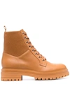 Gianvito Rossi Ribbed-panel Lace-up Boots In Braun