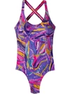 Amir Slama Graphic-print Crossover-strap Swimsuit In Purple