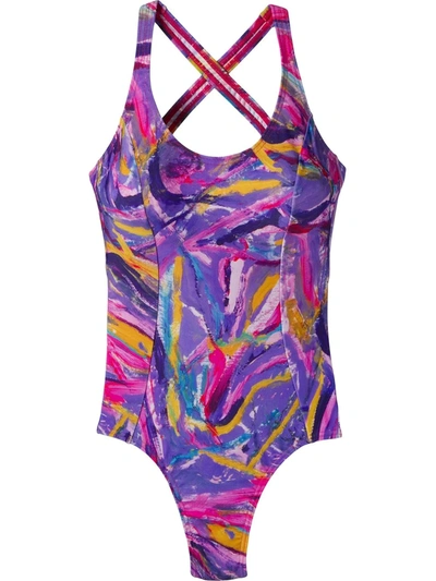Amir Slama Graphic-print Crossover-strap Swimsuit In Purple