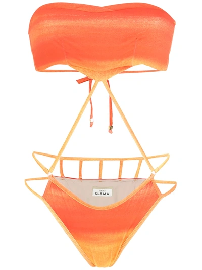 Amir Slama Printed Cut-out Swimsuit In Orange