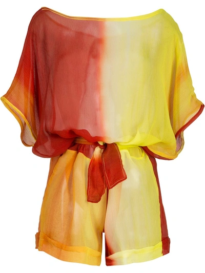 Amir Slama Printed Silk Playsuit In Orange