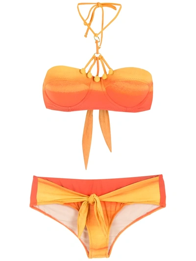 Amir Slama Tie-fastening Printed Bikini Set In Orange