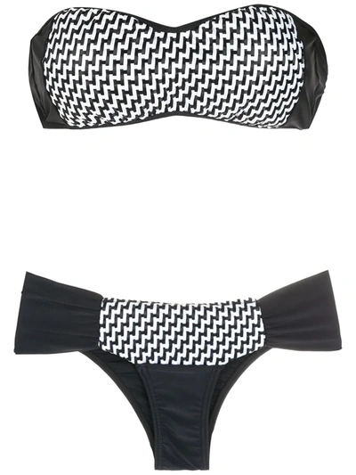 Amir Slama Ruched Print Bikini Set In Schwarz