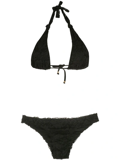 Amir Slama Textured Triangle Bikini Set In Schwarz