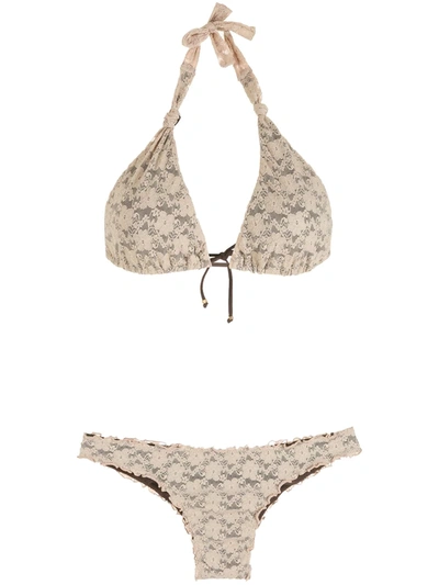 Amir Slama Lace Triangle Bikini Set In Nude