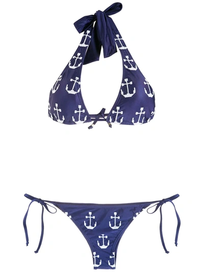 Amir Slama Tie-fastening Printed Bikini Set In Blau