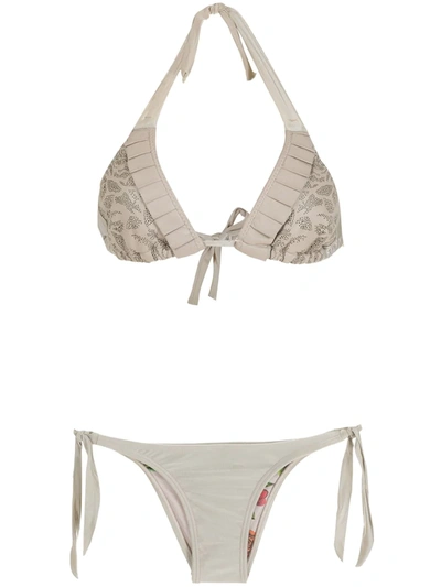 Amir Slama Ruffled Triangle Bikini Set In Nude