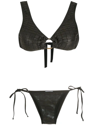 Amir Slama Textured Triangle Bikini Set In Schwarz