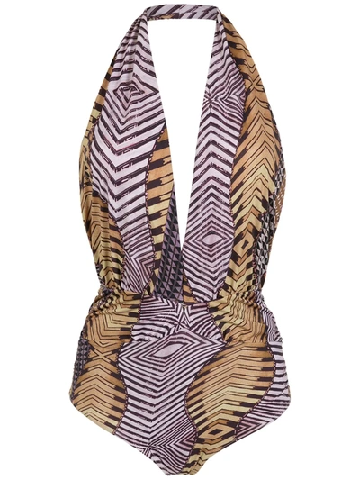 Amir Slama Printed Halterneck Swimsuit In Mehrfarbig