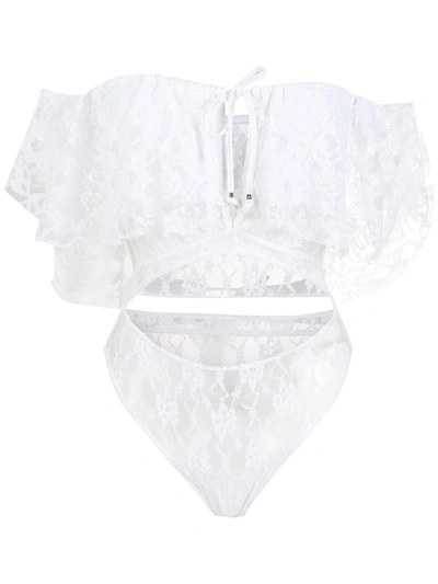 Amir Slama Lace Short Sleeves Bodysuit In Weiss