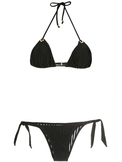 Amir Slama Textured Triangle Bikini Set In Schwarz