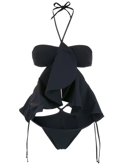 Amir Slama Ruffle-detail Bikini Set In Schwarz
