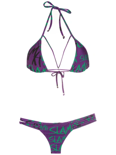 Amir Slama Logo Print Bikini Set In Violett