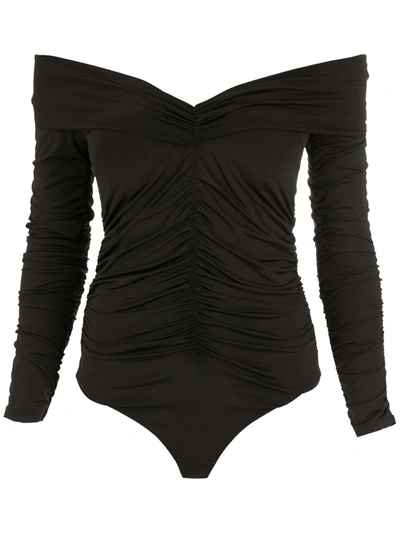 Amir Slama Ruched Long-sleeves Bodysuit In Schwarz