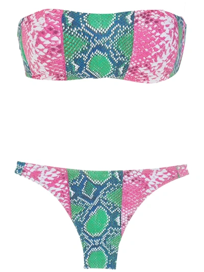 Amir Slama Snakeskin-print Bikini Set In Grün