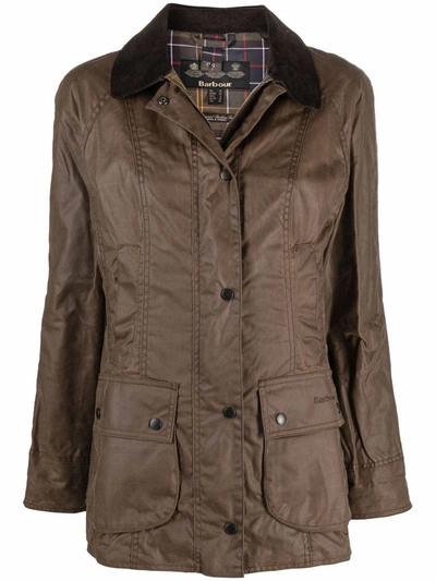 Barbour Beadnell Wax Jacket Corduroy Collar In Brown