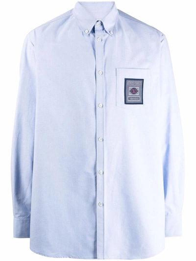 Valentino Blue Logo-patch Long-sleeve Shirt