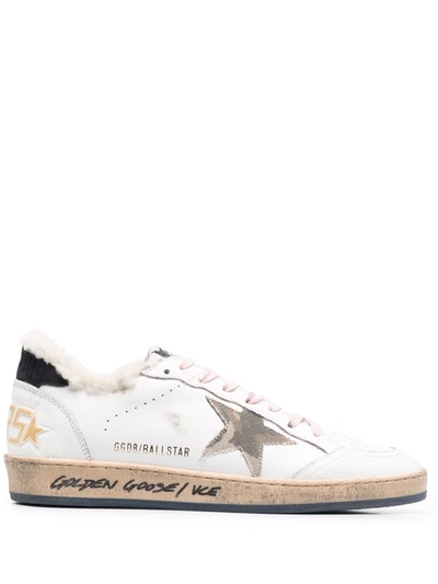 Golden Goose Ball Star Distressed Trainers In White
