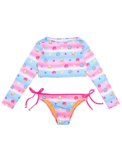 Amir Slama Kids' Printed  + Chocolix Long Sleeves Bikini Set In Pink