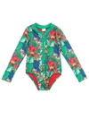 Amir Slama Printed Long Sleeves Swimsuit In Green
