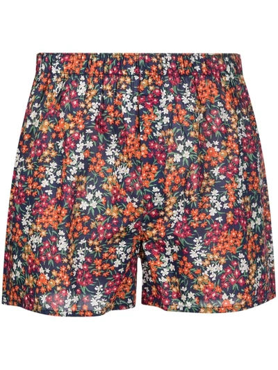 Sunspel Liberty Print Floral Boxer Shorts In Red
