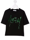Msgm Sequin-logo Cropped T-shirt In Black