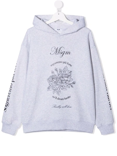 Msgm Kids' Logo-print Hoodie In Grey