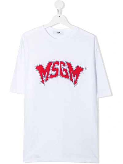 Msgm Kids' Logo-print T-shirt In White