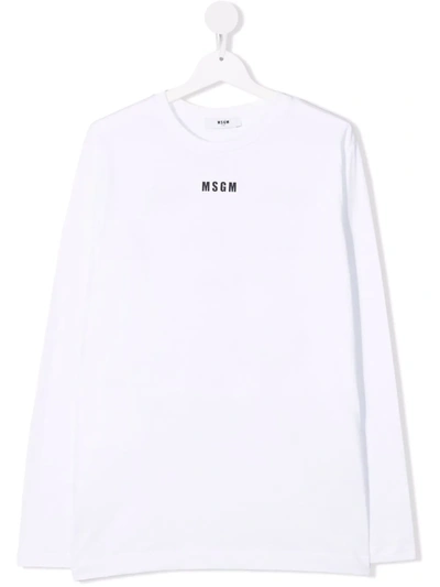 Msgm Kids' Logo-print T-shirt In White