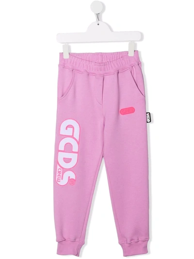 Gcds Teen Embroidered Logo Track Trousers In 紫色