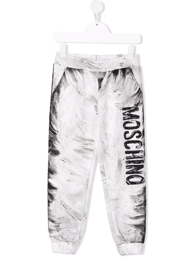 Moschino Kids' Trompe L'oeil Painterly-effect Logo-print Track Trousers In Black