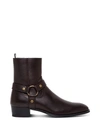 SAINT LAURENT WYATT ANKLE BOOTS IN BROWN LEATHER