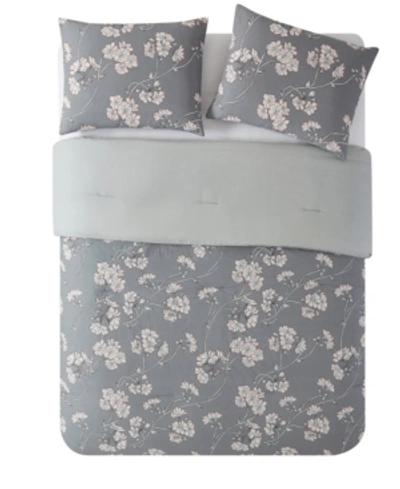 Tahari Home Gable Floral 3 Piece Comforter Set, King Bedding In Gray