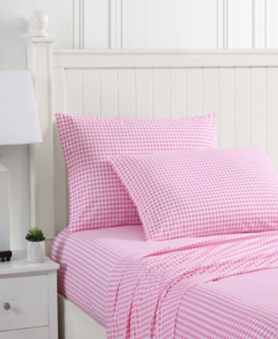 Poppy & Fritz Gingham Plaid Cotton Percale 4 Piece Sheet Set, Queen In Pink