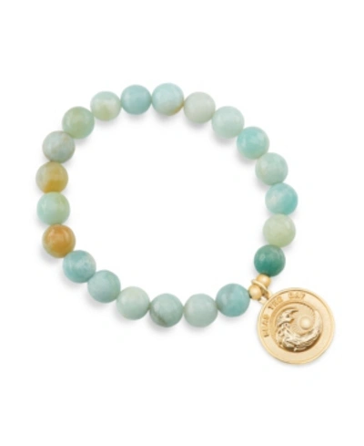 Katie's Cottage Barn Faceted Amazonite Seas The Day Gemstone Bracelet With Wave Pendant In Ocean Blue
