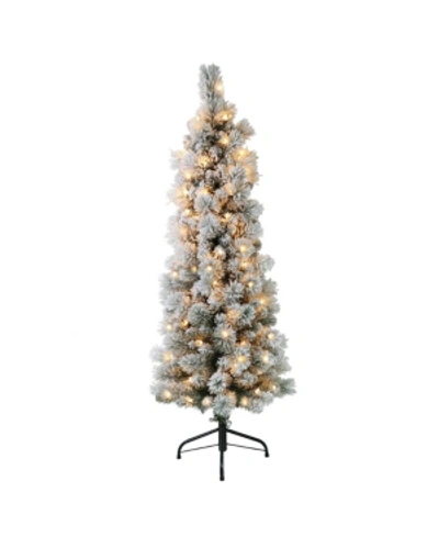 Puleo International 4.5 Ft. Pre-lit Flocked Patagonia Pine Pencil Artificial Christmas Tree With 100 Ul- L In Green