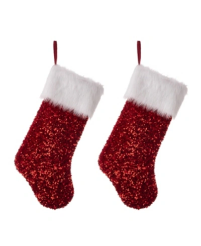 Glitzhome Sequin Christmas Stocking, Set Of 2 In Red