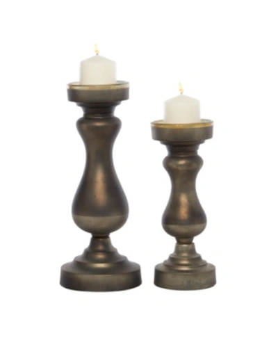 Venus Williams Modern Rounded Tempered Glass Candleholders With Oil Rubbed Finish, Set Of 2 In Medium Brown
