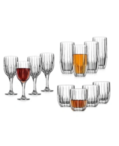 Godinger Pleat 12 Piece Set Of Double Old Fashion, Highball, And Goblet Glasses In Clear