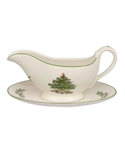 Spode Christmas Tree Gravy Boat In White Multi