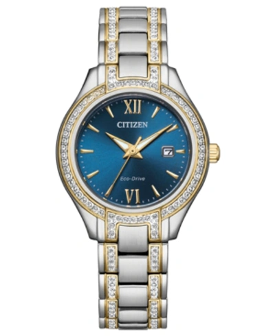 Citizen Eco-drive Women's Silhouette Crystal Two-tone Stainless Steel Bracelet Watch 30mm In Blue/two-tone