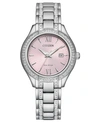 Citizen Eco-drive Women's Silhouette Crystal Stainless Steel Bracelet Watch 30mm In Pink/silver