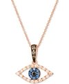 Le Vian Blueberry Sapphire (1/20 Ct. T.w.) & Diamond (1/5 Ct. T.w.) Evil Eye 18" Pendant Necklace In Rose Go In Blueberry Sapphire